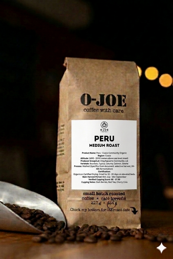 O-JOE Coffee Peru Chayñapuerto Medium Roast — organic washed single origin coffee from Cusco, Peru