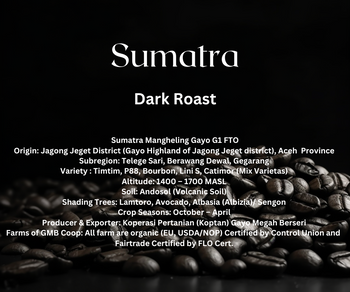 Sumatra • DARK Roast • Organic & Fair Trade