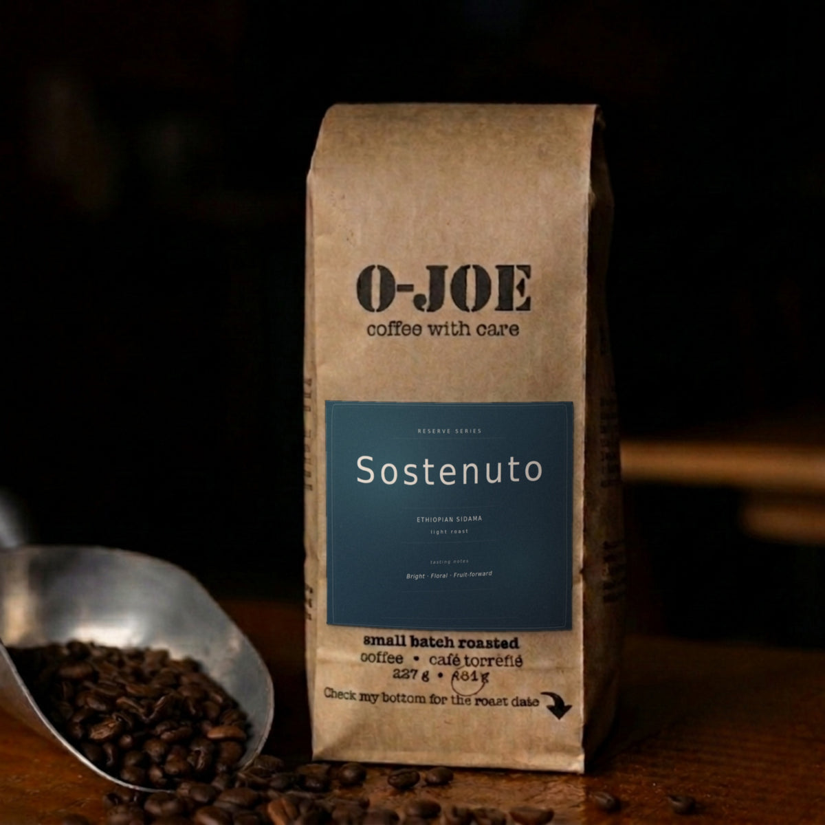 O-JOE Coffee Sostenuto Reserve Series — Ethiopian Sidama light roast coffee bag