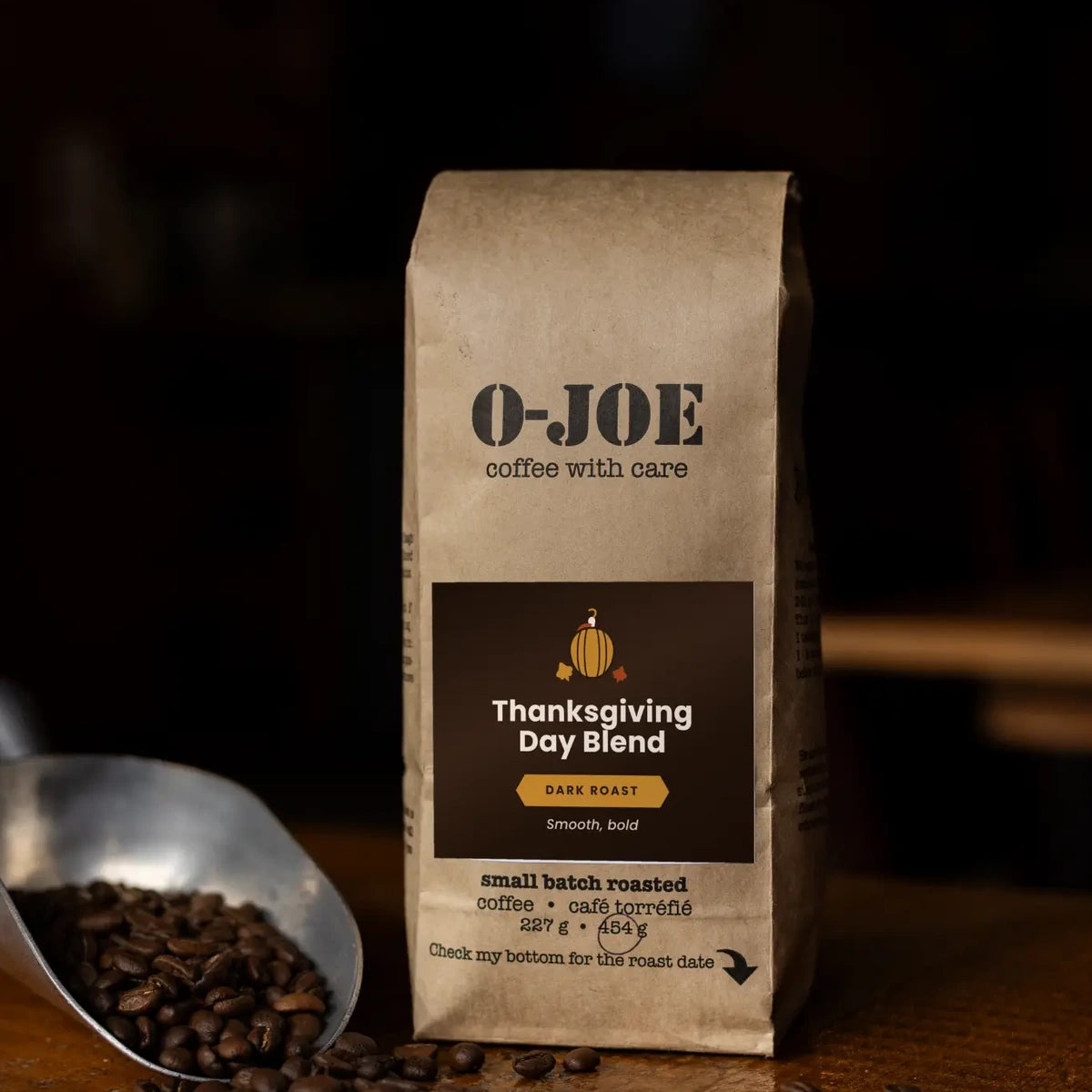 O-JOE Coffee Thanksgiving Day Blend dark roast coffee bag