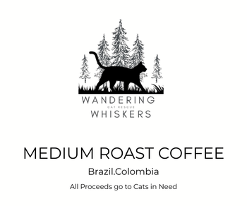 Wandering Whiskers Medium Roast Coffee label for Wandering Cat Rescue