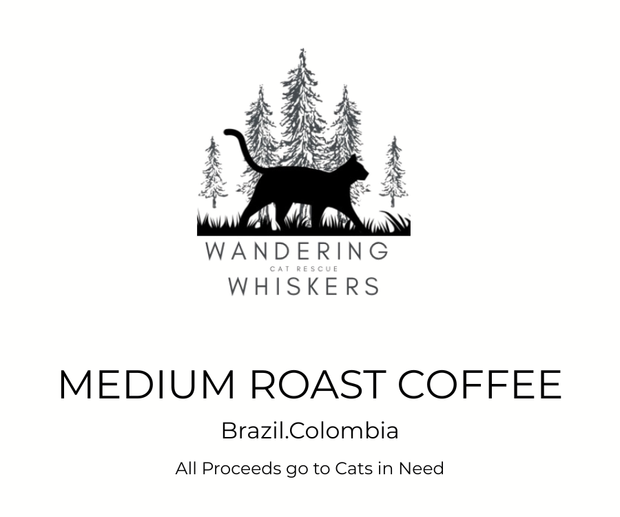 Wandering Whiskers Medium Roast Coffee label for Wandering Cat Rescue
